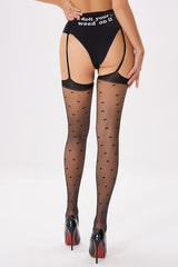 Sheer Black Heart Jacquard Suspender Tights