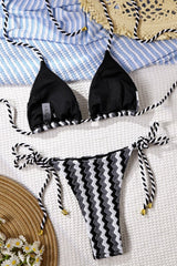 Macrame Embroidery Halter Triangle Bikini Set