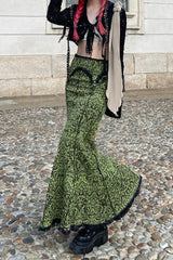 Lace Color Block Low Rise Mermaid Maxi Skirt