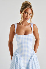 Plaid Printed Ruched Backless Spaghetti Strap Prom Dress