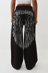 Rhinestone Print High Waist Wide Leg Pants