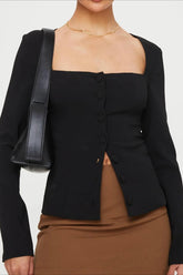 Single Button Knit Long Sleeve Blouse