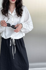 Lapel Collar Hem Drawstring Blouse