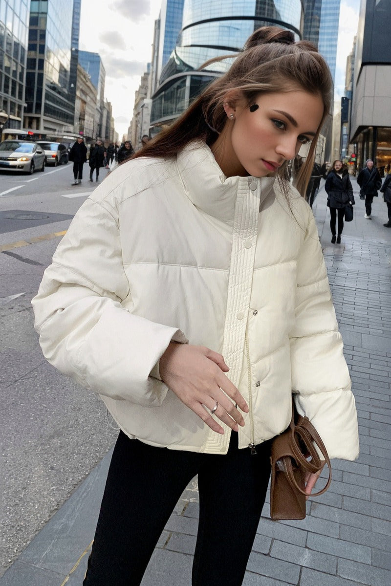 Cropped Faux Leather Insulated Puffer Jacket