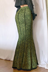 Lace Color Block Low Rise Mermaid Maxi Skirt