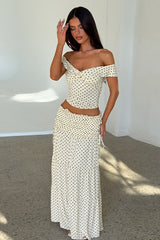 Raglan Corset Polka Dot Bow Side Skirt Set