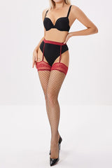 Contrast Lace Edge Suspender Fishnet Tights