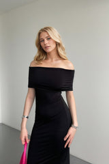 High Waist Off Shoulder Slit Formal Dress