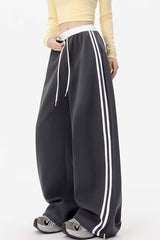 Contrast High Waist Athletic Fluid Wide Leg Pants