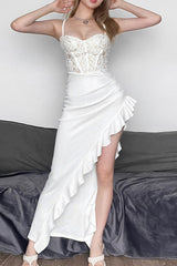 Lace Ruffle Hem Bodycon Cocktail Dress