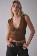 Deep V Ruched Sleeveless Tank Top