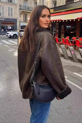 Faux Shearling Lined Loose Jacket