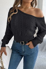 Off Shoulder Knit Pullover Sweater Black / S