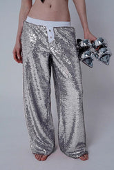 Sequin Color Block Slim Loose Pants