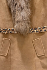 Faux Fur Sleeveless Embellished Midi Dress