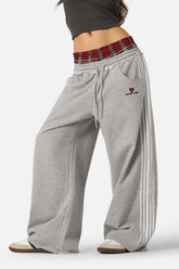 Vintage Stripe Embroidery Relaxed Double Waist Pants