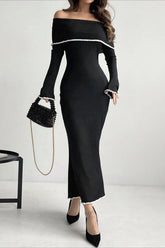 Off Shoulder Long Sleeve Sweater Dress