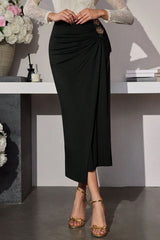 Rose Metal Buckle Ruched Bodycon Skirt