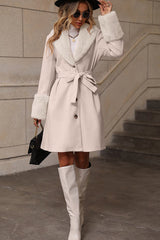 Fur Collar Belted Midi Trench Coat