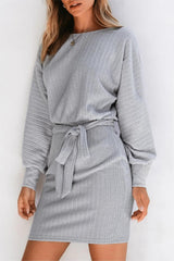 Ribbed Knit Belted Sweater Dress