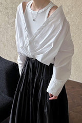 Off Shoulder Structured Peplum Mock Two Piece Blouse