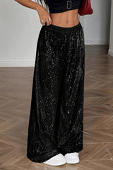 Black Sequin Wide Leg Relaxed Fit Pants