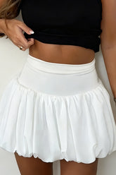 Solid Bubble Hem Mini Corset Waist Skirt