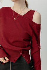 Asymmetric Neckline Elegant Knit Top