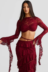 Lace Trim Layered Ribbon Tie Skirt Set