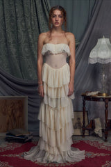 Tiered Chiffon Corset Mermaid Hem Prom Dress