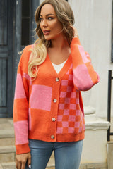 Plaid Panel Plus Size Christmas Cardigan