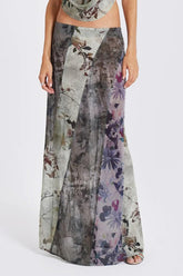 Vintage Botanical Print Bodycon Maxi Skirt