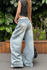 High Waist Embroidered Wide Leg Jeans