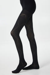 Openwork Sheer Black Diamond Pattern Tights