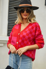 Plaid Panel Plus Size Christmas Cardigan