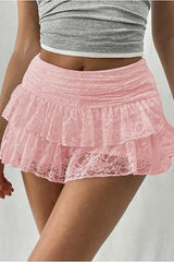 Sexy Tiered Lace Trim Mini Cake Skirt