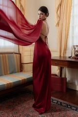 Elegant Satin Slant Neck Sheath Formal Dress