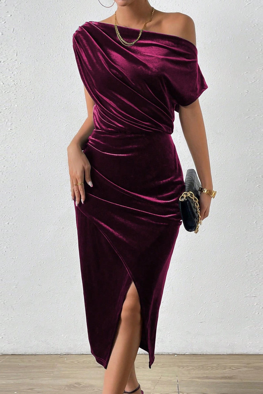 Off-the-shoulder Bodycon Cocktail Dress S / Purple