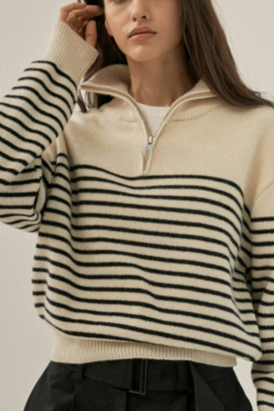 Striped Half Zip Knit Pullover Sweater