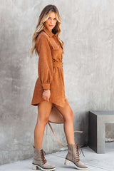 Corduroy Belted Pocket Detail Overcoat