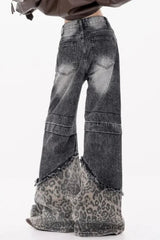 Patchwork Leopard Wide Leg Jeans