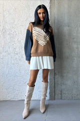 Heart Pattern Crewneck Denim Sweater