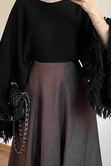 Cropped Fringe Oversized Long Sleeve Sweater