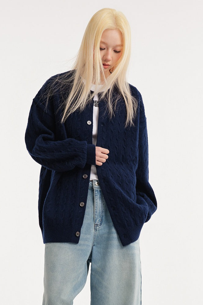 Relaxed Fit Cable Cardigan S / Navy blue