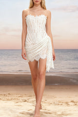 Strapless Lace Corset Sheer Mini Dress