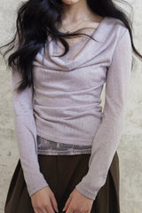 Mock Two Piece Draped Lace Knit Top