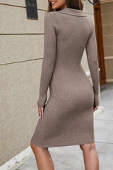 Long Sleeve Knitted V Neck Bodycon Dress