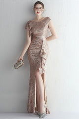 Glitter High Neck Mermaid Slit Formal Dress