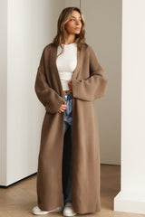 Draped Open Front Knit Overcoat