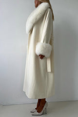 Elegant Oversized Fur Trim Overcoat